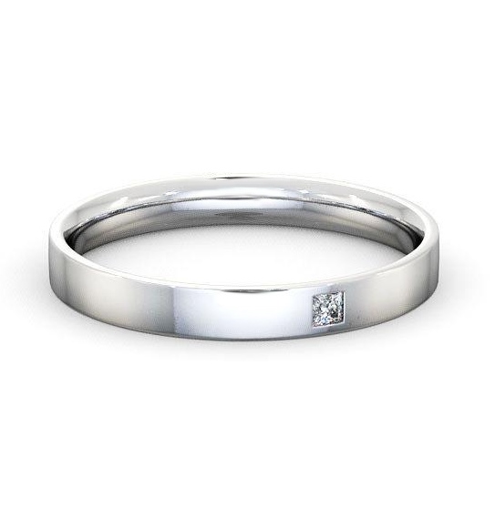 Ladies Princess Single Diamond Flat Court Wedding Ring 9K White Gold WBF10_WG_THUMB1