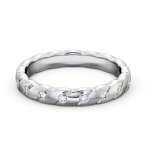 Ladies 0.08ct Round Diamond Rippled Edge Wedding Ring 18K White Gold WBF14_WG_THUMB1