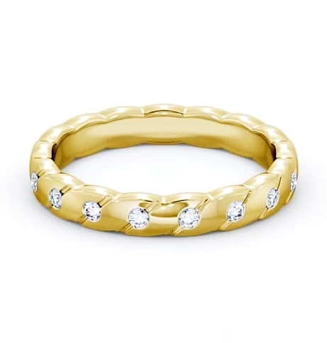 Ladies 0.08ct Round Diamond Rippled Edge Wedding Ring 18K Yellow Gold WBF14_YG_THUMB1