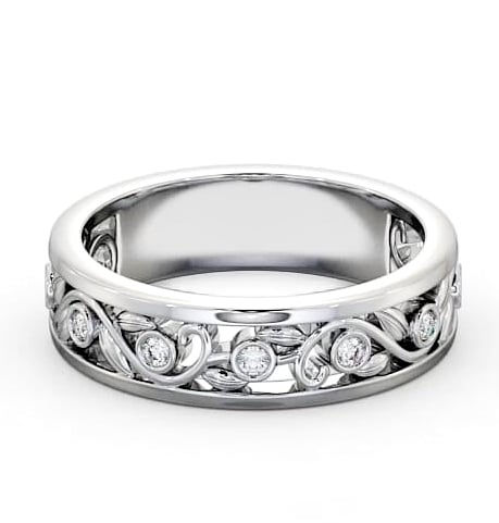Ladies 0.10ct Round Diamond Vintage Style Wedding Ring 18K White Gold WBF25_WG_THUMB2 