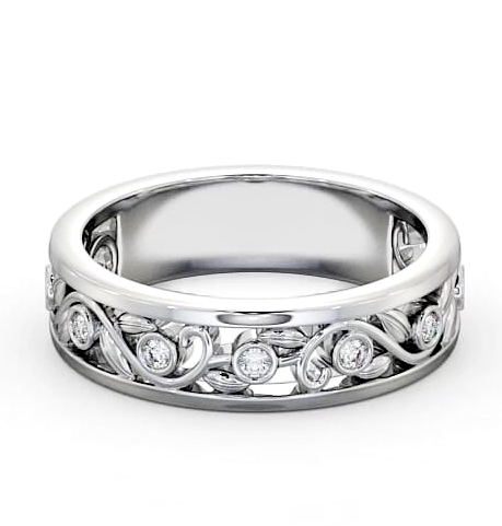 Ladies 0.10ct Round Diamond Vintage Style Wedding Ring 18K White Gold WBF25_WG_THUMB1