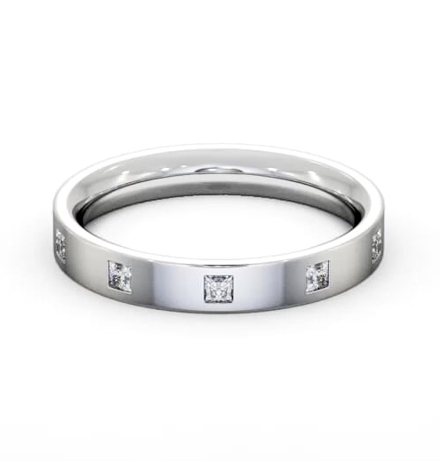 Ladies Multiple Princess Diamond Flat Court Profile Wedding Ring 18K White Gold WBF55_WG_THUMB2 