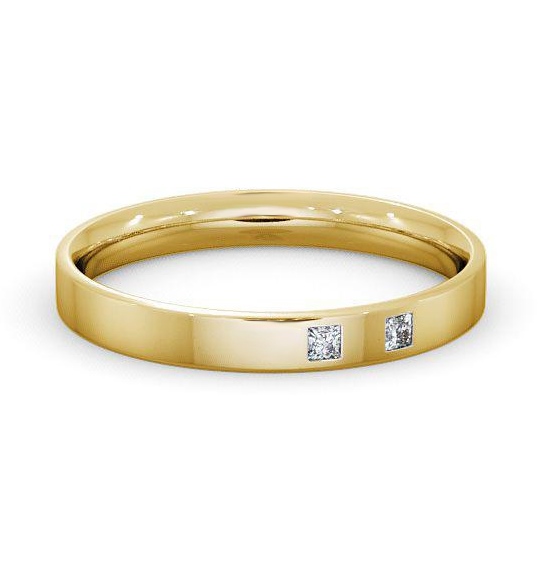 Ladies Two Princess Diamonds Flat Court Wedding Ring 18K Yellow Gold WBF8_YG_THUMB2 
