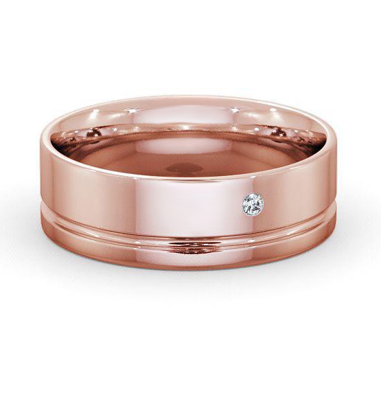 Mens Round Diamond Grooved Wedding Ring 18K Rose Gold WBM15_RG_THUMB2 