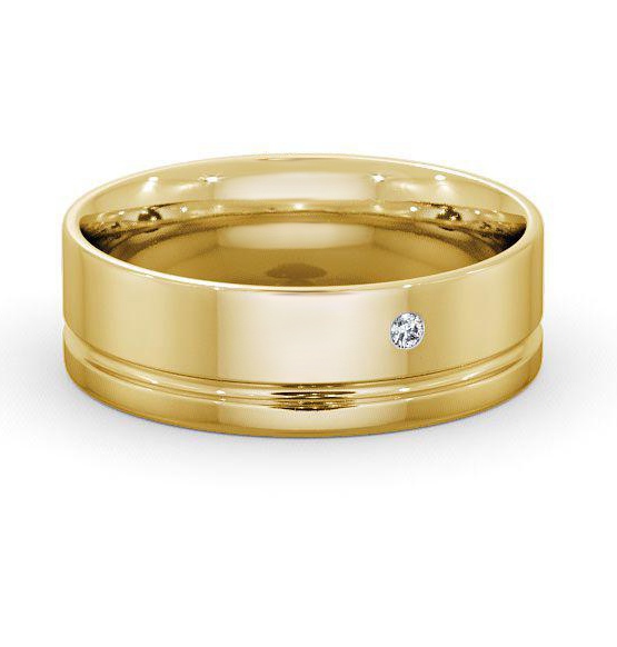 Mens Round Diamond Grooved Wedding Ring 9K Yellow Gold WBM15_YG_THUMB1