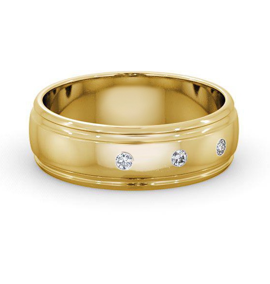 Mens Three Round Diamonds D Shape Wedding Ring 9K Yellow Gold WBM16_YG_THUMB2 