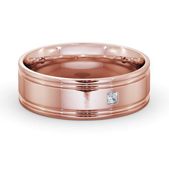 Mens Princess Diamond Double Grooved Wedding Ring 18K Rose Gold WBM17_RG_THUMB2 