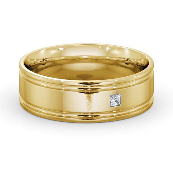 Mens Princess Diamond Double Grooved Wedding Ring 9K Yellow Gold WBM17_YG_THUMB1