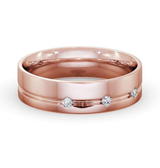 Mens Three Round Diamonds Single Groove Wedding Ring 18K Rose Gold WBM18_RG_THUMB2 