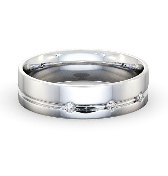 Mens Three Round Diamonds Single Groove Wedding Ring 18K White Gold WBM18_WG_THUMB2 
