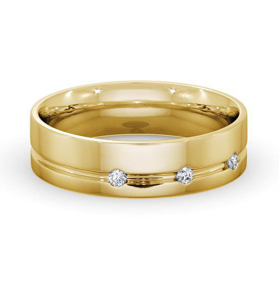 Mens Three Round Diamonds Single Groove Wedding Ring 9K Yellow Gold WBM18_YG_THUMB2 
