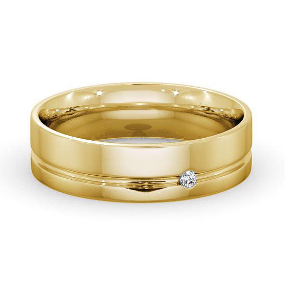 Mens Round Diamond Single Groove Wedding Ring 9K Yellow Gold WBM19_YG_THUMB1