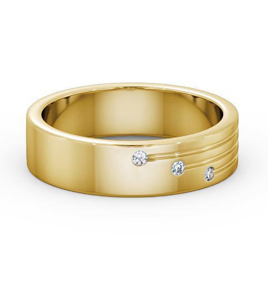 Mens Round Diamond 0.03ct Grooved Wedding Ring 18K Yellow Gold WBM40_YG_THUMB1