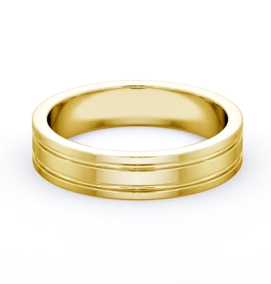 Mens Flat Profile Double Groove Wedding Ring 18K Yellow Gold WBM50_YG_THUMB1