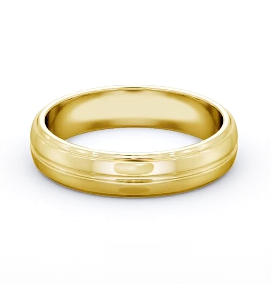 Mens D Shape Step and Single Groove Wedding Ring 18K Yellow Gold WBM54_YG_THUMB1