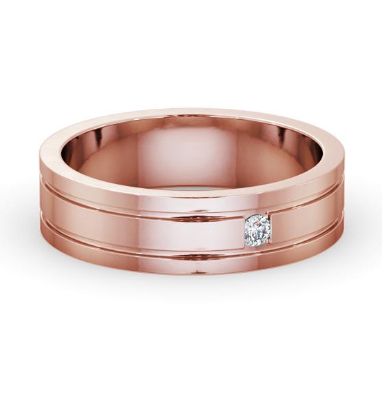 Mens 0.05ct Princess Diamond Double Groove Wedding Ring 18K Rose Gold WBM56_RG_THUMB1