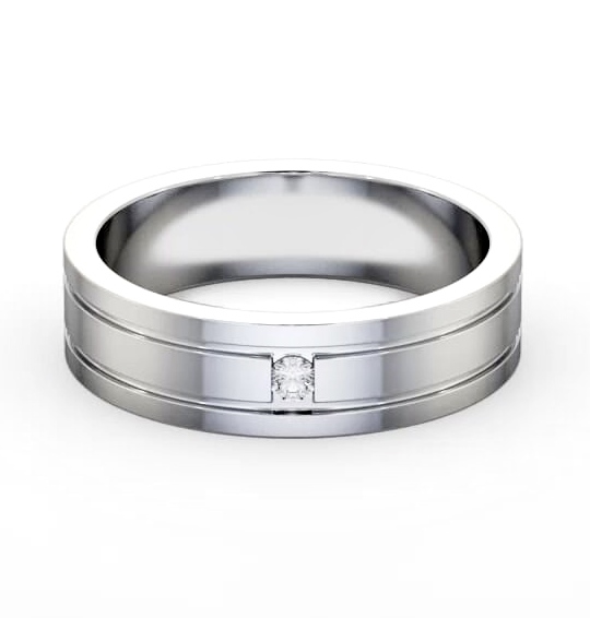 Mens 0.05ct Princess Diamond Double Groove Wedding Ring 18K White Gold WBM56_WG_THUMB2 