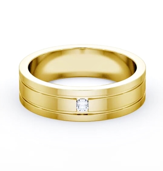Mens 0.05ct Princess Diamond Double Groove Wedding Ring 9K Yellow Gold WBM56_YG_THUMB1