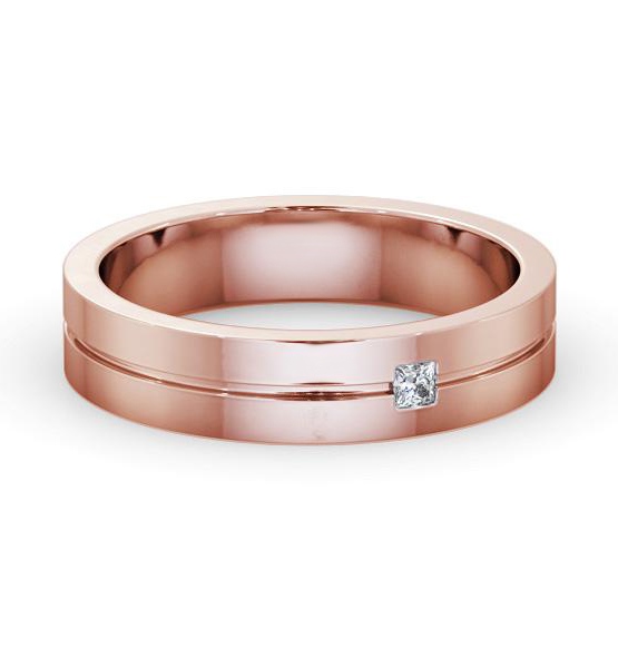 Mens Princess Diamond Single Groove Wedding Ring 18K Rose Gold WBM59_RG_THUMB1