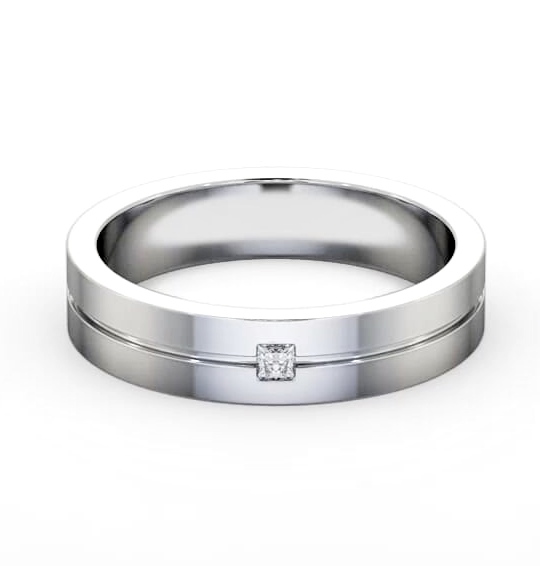 Mens Princess Diamond Single Groove Wedding Ring 18K White Gold WBM59_WG_THUMB2 