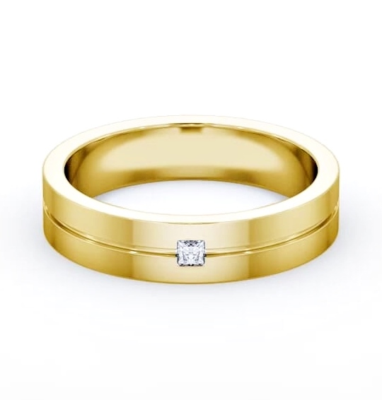 Mens Princess Diamond Single Groove Wedding Ring 18K Yellow Gold WBM59_YG_THUMB1