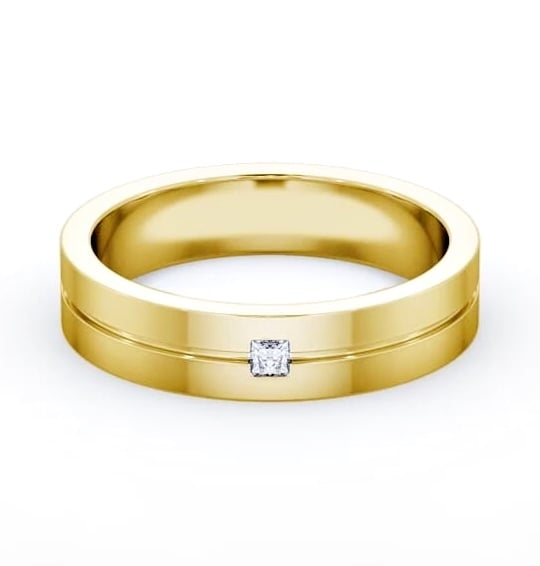 Mens Princess Diamond Single Groove Wedding Ring 18K Yellow Gold WBM59_YG_THUMB2 