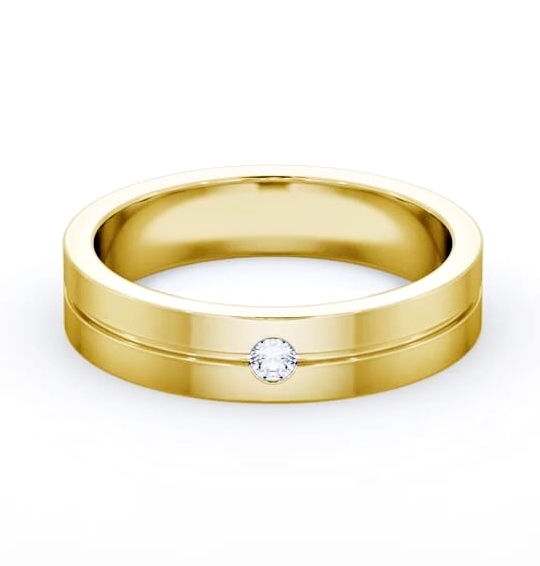 Mens Round Diamond Single Groove Wedding Ring 18K Yellow Gold WBM60_YG_THUMB1
