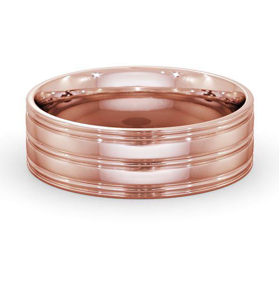 Mens Treble Grooved Flat Court Wedding Ring 18K Rose Gold WBM8_RG_THUMB2 