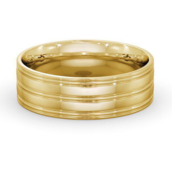 Mens Treble Grooved Flat Court Wedding Ring 18K Yellow Gold WBM8_YG_THUMB1